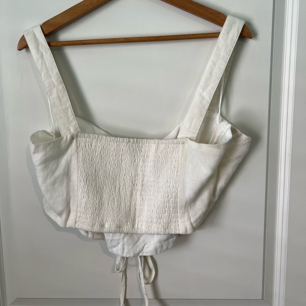 💌 A&F -‎ White Creame Lace-Up Linen-Blend Set Top - Picture 11 of 11